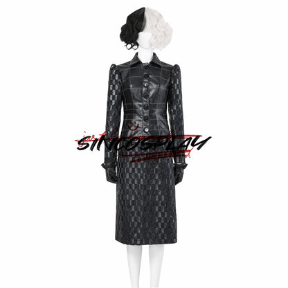 Cruella De Vil  Cosplay Cruella Cosplay Costume Black Leather Suit