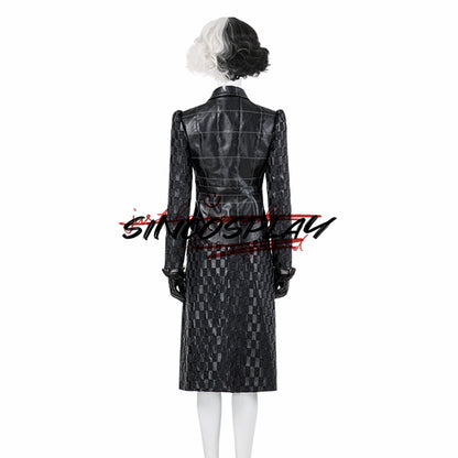 Cruella De Vil  Cosplay Cruella Cosplay Costume Black Leather Suit