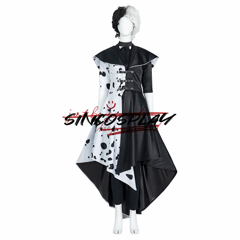 Cruella De Vil Cosplay Costume Black And White Spots Suit