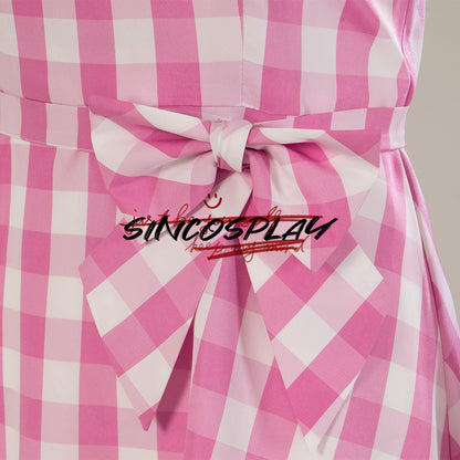 Barbie Pink Suspender Checkered Dress Cosplay Costume