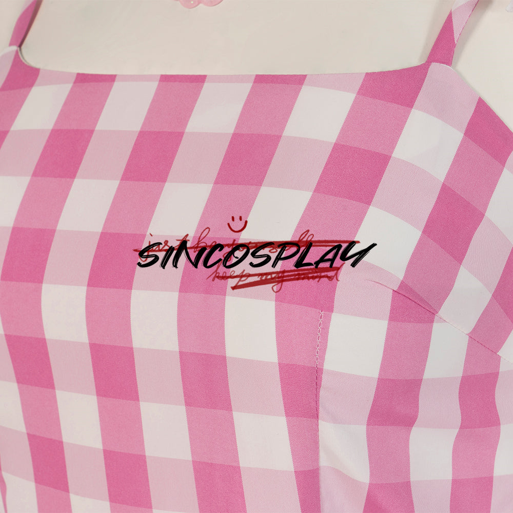 Barbie Pink Suspender Checkered Dress Cosplay Costume