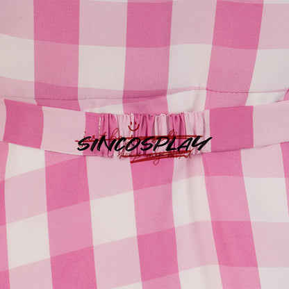 Barbie Pink Suspender Checkered Dress Cosplay Costume