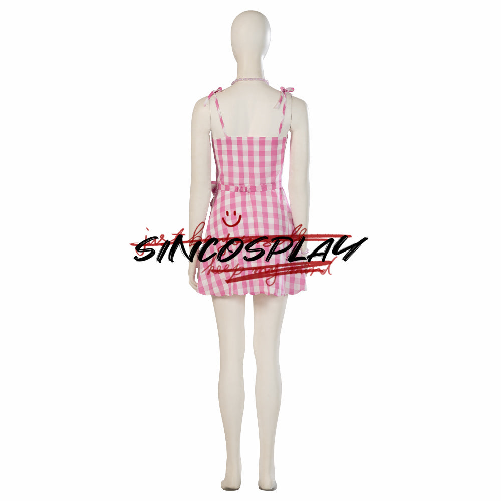 Barbie Pink Suspender Checkered Dress Cosplay Costume