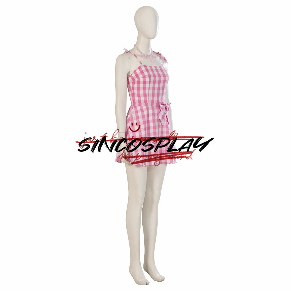 Barbie Pink Suspender Checkered Dress Cosplay Costume