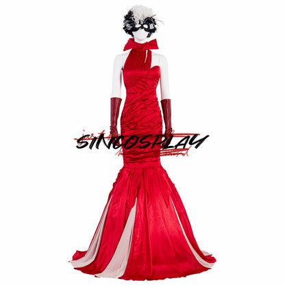 Cruella Cosplay Cruella De Vil Cosplay Costume Red Dress