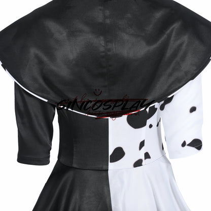 Cruella De Vil Cosplay Costume Black And White Spots Suit