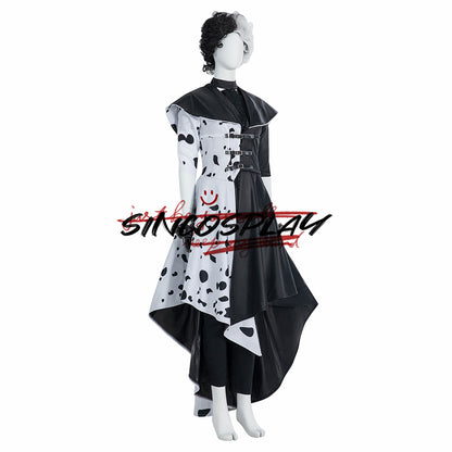 Cruella De Vil Cosplay Costume Black And White Spots Suit