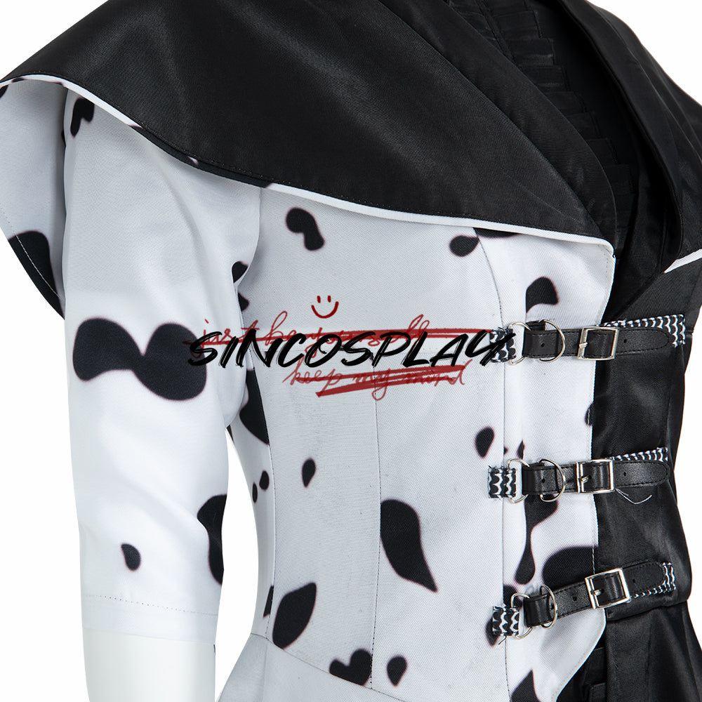 Cruella De Vil Cosplay Costume Black And White Spots Suit