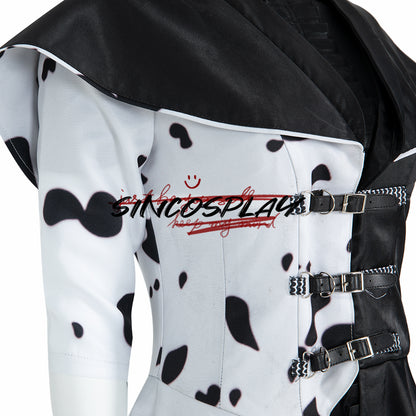 Cruella De Vil Cosplay Costume Black And White Spots Suit