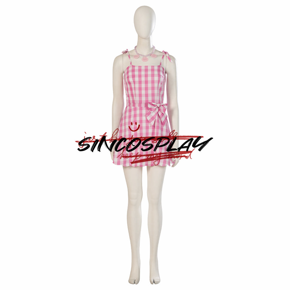 Barbie Pink Suspender Checkered Dress Cosplay Costume